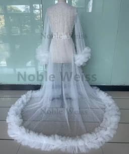 Ruffles Wedding Robe Photo Shoot Pearls Pregnant Women Photography Gown Evening Prom Tulle Robe Bathrobe Long Jacket Customized