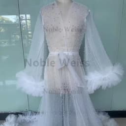 Ruffles Wedding Robe Photo Shoot Pearls Pregnant Women Photography Gown Evening Prom Tulle Robe Bathrobe Long Jacket Customized