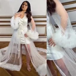 Ruffles Wedding Robe Photo Shoot Pearls Pregnant Women Photography Gown Evening Prom Tulle Robe Bathrobe Long Jacket Customized