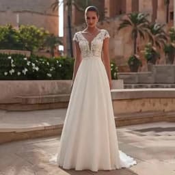 Customized Elegant Simple V-Neck Lace Chiffon Wedding Dress for Women Cap Sleeve Backless Appliques Bride Gown Vestidos De Novia