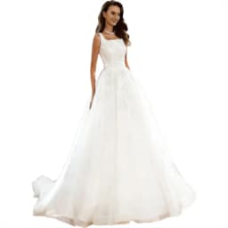Customized Elegant A-line Lace Appliques Tulle Wedding Dresses Square Collar Sleeveless Bridal Dress Bride Gown Robe De Mairee