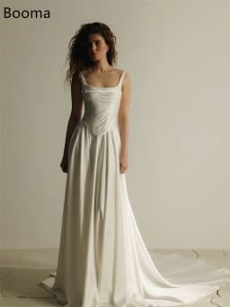 Booma A-Line Simple Spaghetti Strap Wedding Dresses Sleeveless Satin Long Pleat Elegant Brides Gown Custom Made 2026
