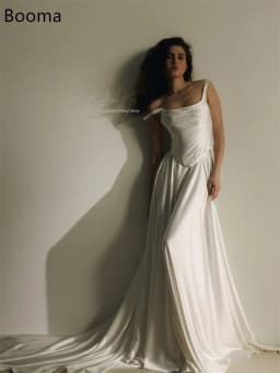 Booma A-Line Simple Spaghetti Strap Wedding Dresses Sleeveless Satin Long Pleat Elegant Brides Gown Custom Made 2026