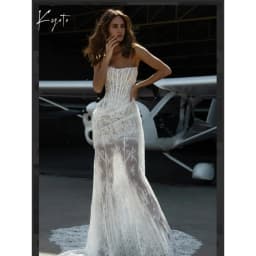 Kyoto Customized Pleated Lace Flower Sheath Wedding Dress Strapless Detachable Train vestidos de novia Exquisite Evening Dresses