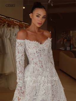 OIMG Luxurious Lace Off The Shoulder A Line Wedding Dress Backless Bride Dresses Floor Length Long Tail Wedding Gowns Customized