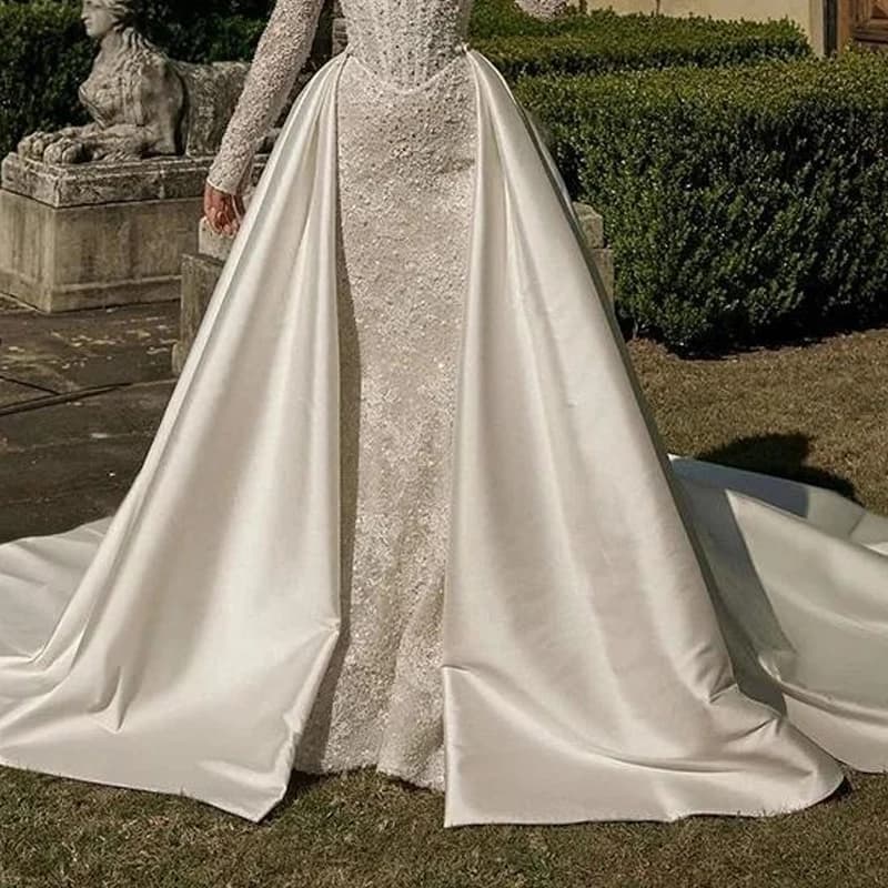 Modern Satin Detachable Long Train Wedding Removable Overskirt For Dresses Bridal skirt Customized 2025