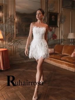 Ruhair Trendy Strapless Wedding Dresses for Women Mini Corset Lace Appliques A-line Bridal Gown Robe De Mariee Customized