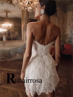 Ruhair Trendy Strapless Wedding Dresses for Women Mini Corset Lace Appliques A-line Bridal Gown Robe De Mariee Customized