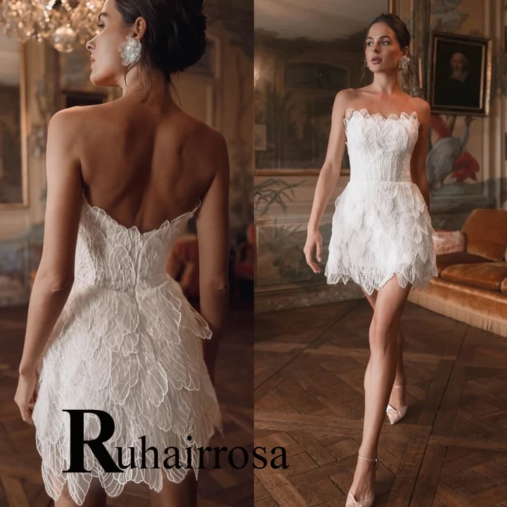 Ruhair Trendy Strapless Wedding Dresses for Women Mini Corset Lace Appliques A-line Bridal Gown Robe De Mariee Customized