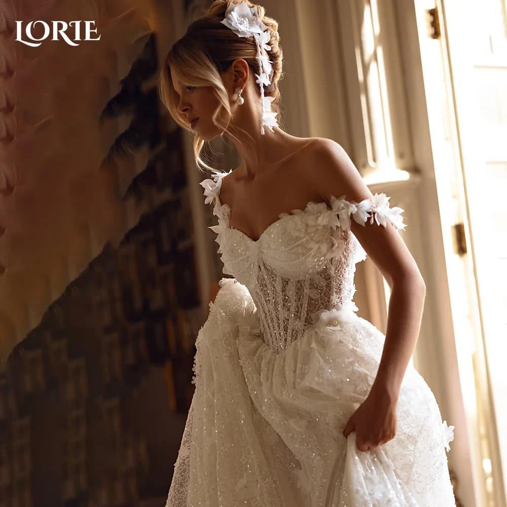 LORIE Lace Wedding Dress Off Shoulder Appliques A Line Sweetheart Bride Bridal Dress Backless Customized свадебное платье свадеб