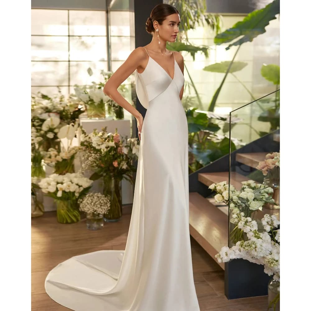 Simple Wedding Dresses for Woman Customized Spaghetti Straps V Neck Ivory Mermaid Bridal Gowns Sexy Backless Bridal Dress 2026