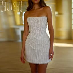 ZHUISHU Luxury Short Wedding Dress 2025 Pearls Beading Strapless Open Back Party Dresses Customized Mini Vestidos De Novia Boda