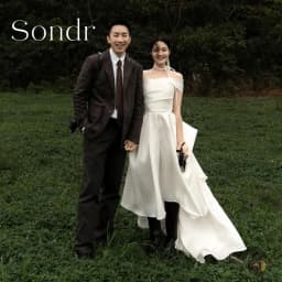 Sondr Customized Korean Simple Taffeta A Line Wedding Dress Photo Shoot Short Sleeve Garden Prom Gown Long Tail 웨딩드레스