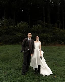Sondr Customized Korean Simple Taffeta A Line Wedding Dress Photo Shoot Short Sleeve Garden Prom Gown Long Tail 웨딩드레스