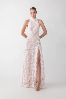 Tokyo Customized White Halter Neck Wedding Dresses Sleeveless Side High Split Backless Bridal Gown Elegant A-Line Wedding Gown