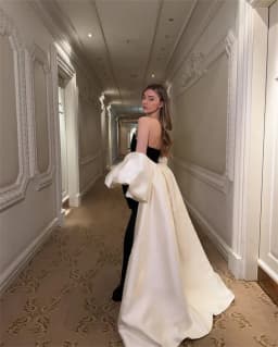 Satin Bridal Detachable Train With Puff Sleeves Morden Wedding Removable Skirts For Dresses Bridal Overskirt Cape Customized