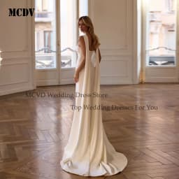 MCDV Pleat Satin Bride Gowns Strapless Mermaid Side Split Ivory Wedding Dresses 2026 Ribbons vestido de noiva civil Customized