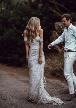 SWEMILE Bohemia Lace Mermaid Wedding Dresses With Removeable Sleeve Sweethear Sweep Train Custom Made Vestido De Noiva