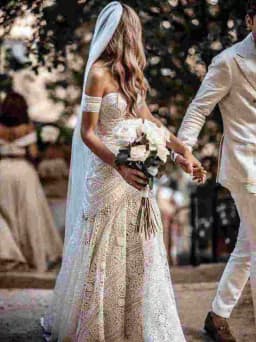 SWEMILE Bohemia Lace Mermaid Wedding Dresses With Removeable Sleeve Sweethear Sweep Train Custom Made Vestido De Noiva