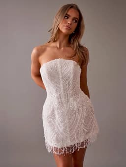 Glitter Wedding Dress Organza With Embroidery Bead Above The Knee Ball Gown Sleeveless Strapless Bride Zipper Tassel Customized