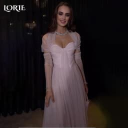 LORIE Pink Mermaid Wedding Dresses Long Sleeve Applique Tulle Party Gowns Square Neck Sweetheart Pleats Prom Gown Customized