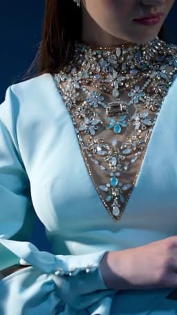 FATAPAESE Customized Engagement Dress Puff Open Sleeves and a V-shape Crystal High Neck Sheath Skirt Speicial Formal Occasion