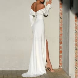 Long Sleeves Off the Shoulder Wedding Dress Boat Neck with Pleat Mermaid Customized Sexy Side Slit Bridal Backless Gowns