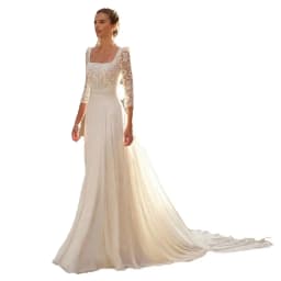 Customized Classic Wedding Dresses 2025 Lace Bridal Gowns Square Neckline Bride Dresses 3/4 Sleeves Wedding Gowns Cut Out Back