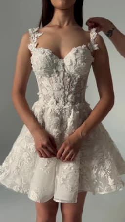 Beautiful Two Straps Sweethat Full 3d Flower Lace Appllque Short/Mini Wedding Dresses Custom Made Bridal Grown Vestido De Noival
