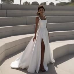 Customized Simple Square Wedding Dresses Sleeveless High Slit Half Open Back Bridal Growns A Line Satin Vestidos De Novia