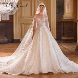 Ashley Carol Luxury Wedding Dresses For Women Real Photos Long Sleeve Princess Sparkling Beaded Bridal Dress Vestidos De Novia