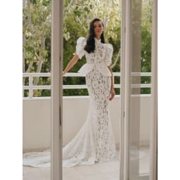 Rebecca Customized High Neck Short Sleeve Prom Dress Lace Mermaid High Waist vestidos de noche Romantic Evening Dresses 2026
