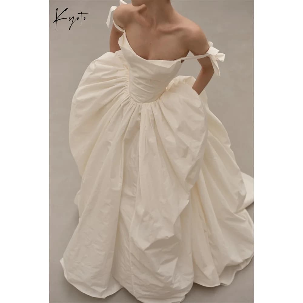 Kyoto Customized White Off Shoulder Satin Wedding Dress Sleeveless vestidos de noche Elegant A-Line Court Train robe de mariée