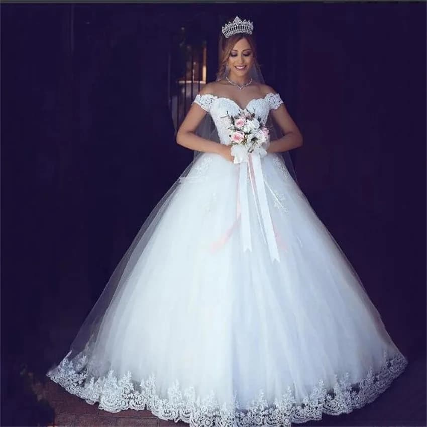 Customized 2025 Elegant Lace Appliques Ball Gown Off The Shoulder Robe De Mariée Sweetheart Bridal Wedding Dresses For Women