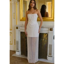 Kyoto Customized Ivory Shiny Sequins Strapless Wedding Dress Column Beaded vestidos de novia Floor-Length Lace-Up Formal Evening