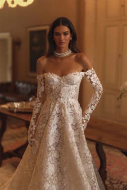 Customized Off-Shoulder Lace Wedding Dress Long Sleeve Sweetheart Bridal Gown with Train Formal Bride Dress for Women