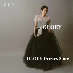 OLOEY Vintage 2 pcs Black And White Wedding Dresses Korea Photo shoot Hanbok Soft Tulle Bride Gowns Customized Formal Occasion