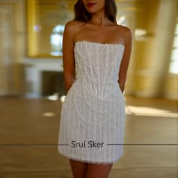 Stunning Short Sequins Lace Wedding Dresses With Pearls Strapless Attractive Mini Bridal Gowns Customized Vestido De Noiva