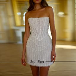 Stunning Short Sequins Lace Wedding Dresses With Pearls Strapless Attractive Mini Bridal Gowns Customized Vestido De Noiva
