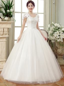 White One-Shoulder Floor-Length Wedding Dress Korean Style with Flowers for plus Size Pregnant Women Lightweight Chiffon