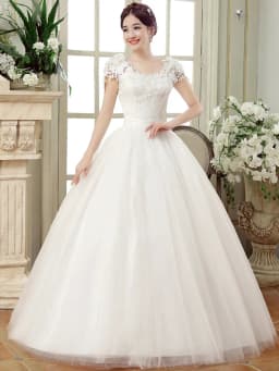 White One-Shoulder Floor-Length Wedding Dress Korean Style with Flowers for plus Size Pregnant Women Lightweight Chiffon