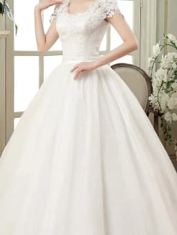 White One-Shoulder Floor-Length Wedding Dress Korean Style with Flowers for plus Size Pregnant Women Lightweight Chiffon