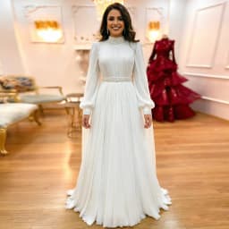 Eightale Arabic Wedding Dress High Neck Customized Ivory Bridal Gown Long Sleeves Muslim A-Line Sequin Bride Party Dress