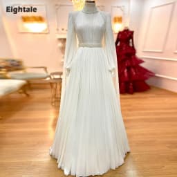 Eightale Arabic Wedding Dress High Neck Customized Ivory Bridal Gown Long Sleeves Muslim A-Line Sequin Bride Party Dress