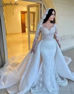Customized Sexy Mermaid Wedding Dresses Lace Appliques Full Sleeves Sweetheart Detachable Train Bridal Gowns Vestidos De Novia