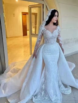 Customized Sexy Mermaid Wedding Dresses Lace Appliques Full Sleeves Sweetheart Detachable Train Bridal Gowns Vestidos De Novia