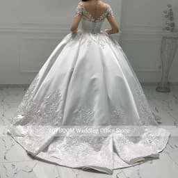 Customized Satin Ball Gown Long Sleeves Wedding Dress 2026 Princess Lace Appliques Pearl Beaded Bride Gown Vestido De Novia