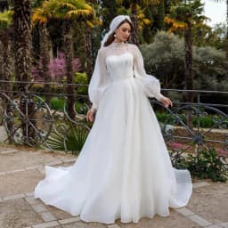 Customized High Neck Two Pieces Long Sleeves Wedding Dress with Belt Fashion Style Long Organza Bridal Dress Vestido Longo