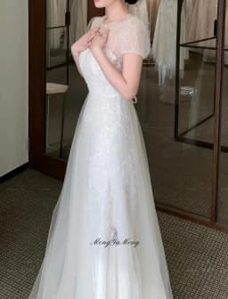 Charming Short Sleeves Wedding Party Dress Tulle A-Line Beads Korea Photo Shoot Bridal Reception Gown Customized 웨딩드레스