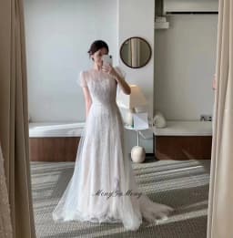 Charming Short Sleeves Wedding Party Dress Tulle A-Line Beads Korea Photo Shoot Bridal Reception Gown Customized 웨딩드레스